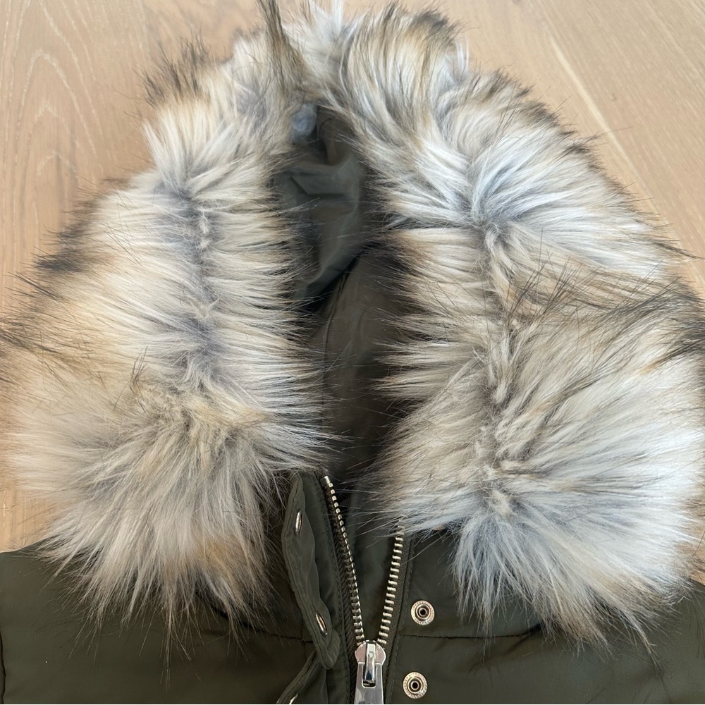 Topshop Fur Lined Puffer Coat Hood Winter Ski Jacket Womens Size Small Green - Picture 12 of 13